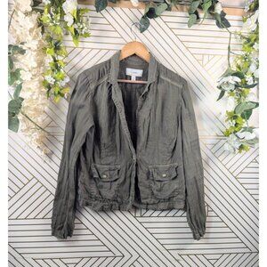 CALSON Women's Linen Green Long Sleeve Jacket Single Button Pockets Size Medium